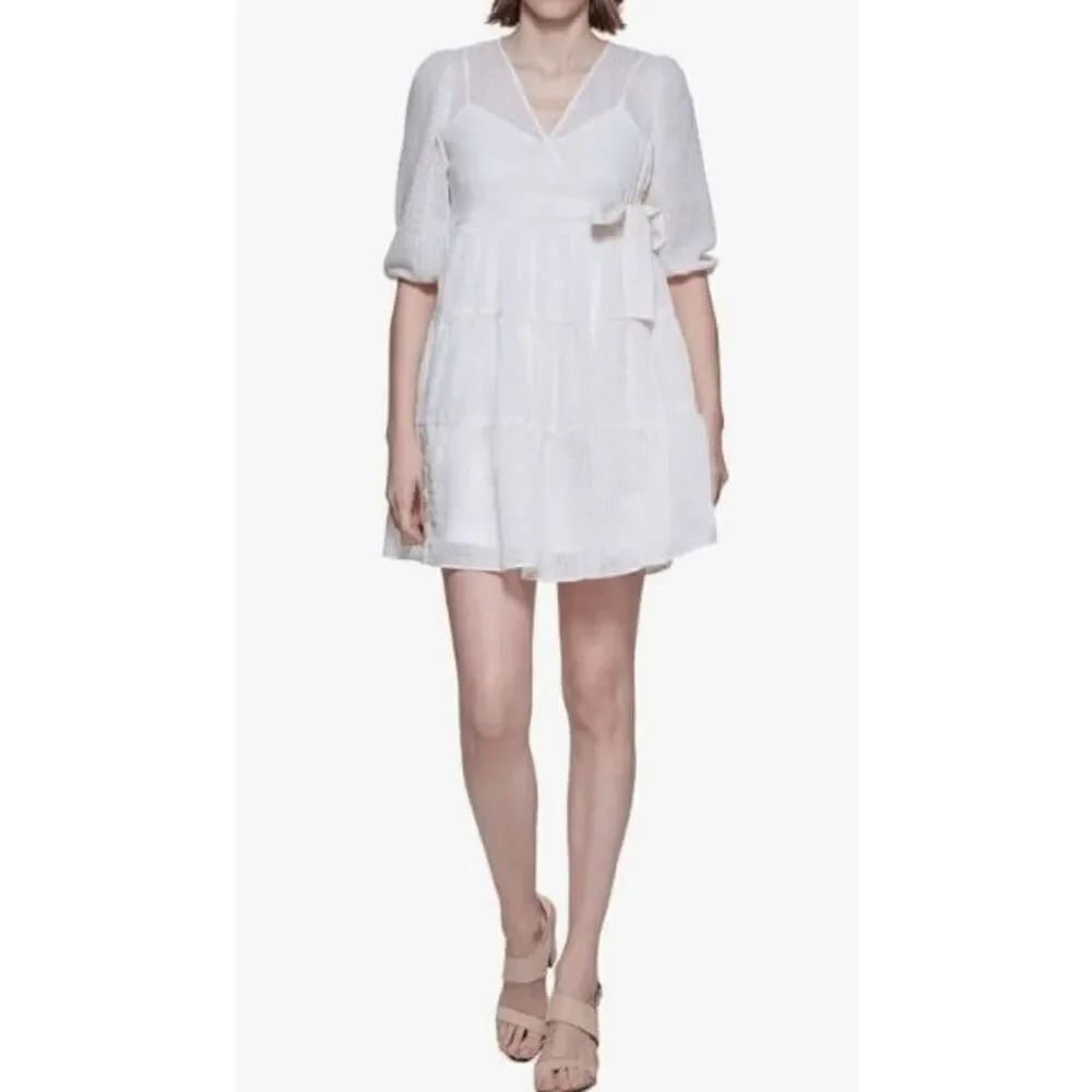 CALVIN KLEIN Petite Textured Metallic Tiered Dress Size 10P